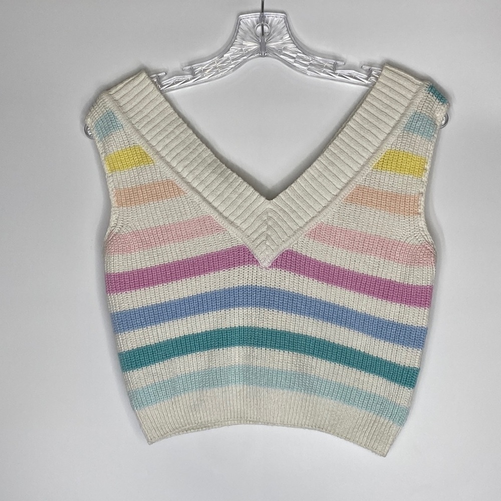 Vintage Robin Ross Striped Vneck Cropped Sweater Tank Top S/M 80s
